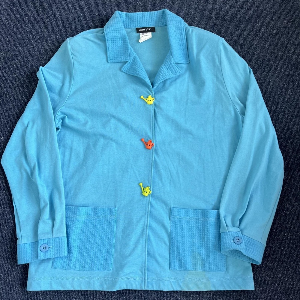 Amyjess Shirt Womens XL Blue Garden Watering Can‎ Button Long Sleeve Top USA